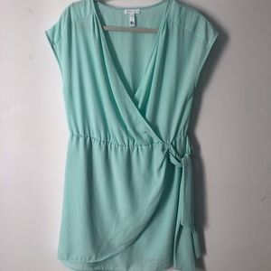 Leith Teal  Summer Dress v-neck faux wrap tie, short sleeve